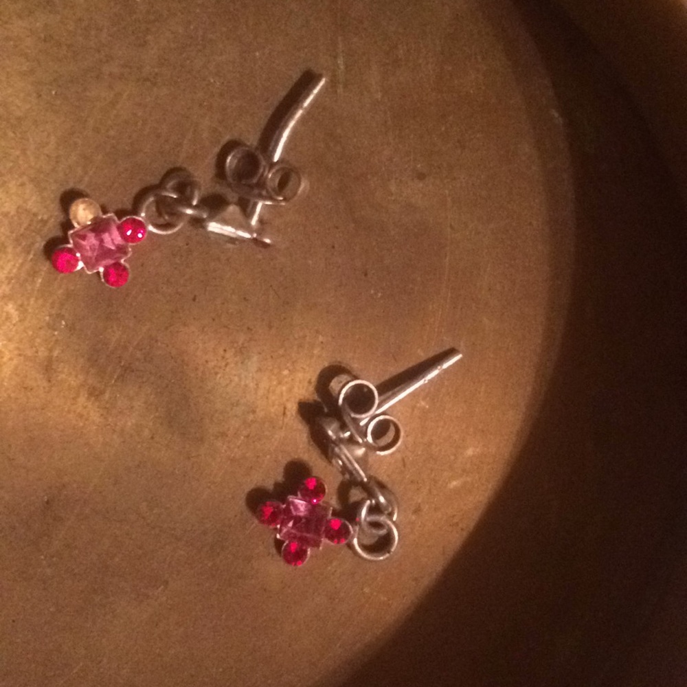 Pink and red stud dangle earrings